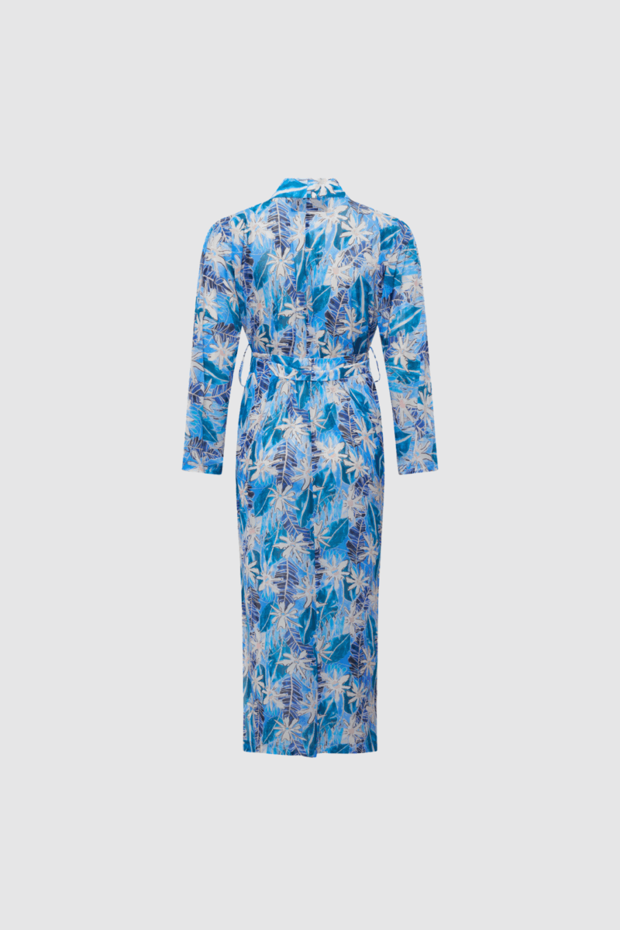 Langer Kimono mit floralem Print in Blau- und Weißnuancen