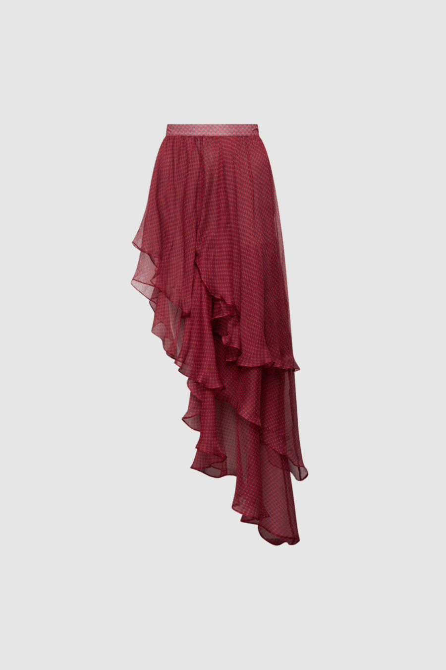 Asymmetrischer Seidenrock mit floralem Print in Rot Back