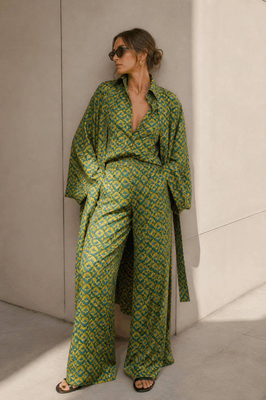 Bluse Boscana Seide Grün mit Print