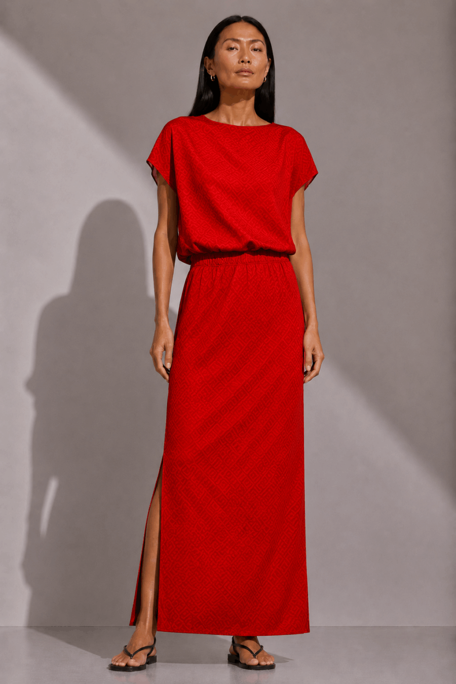 Kleid in Rot mit Rautenmuster