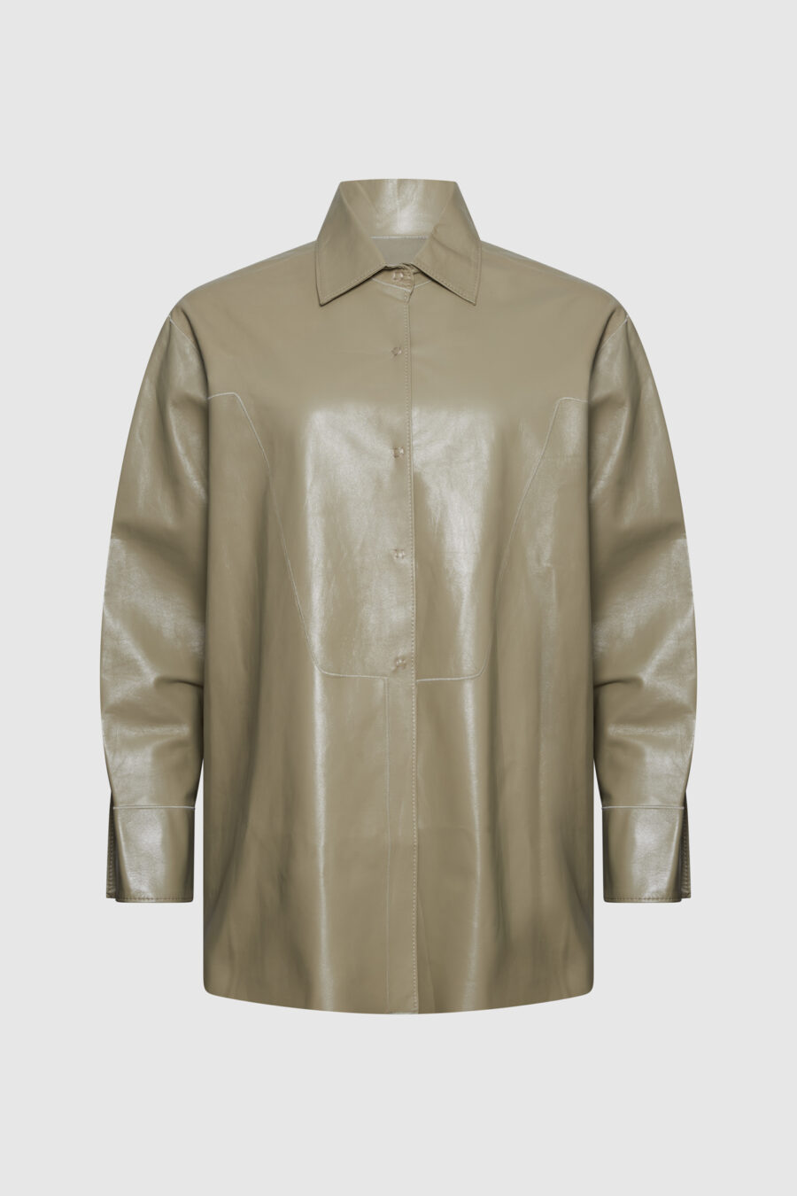 Oversize Lederhemd aus Premiumleder – Sage Green