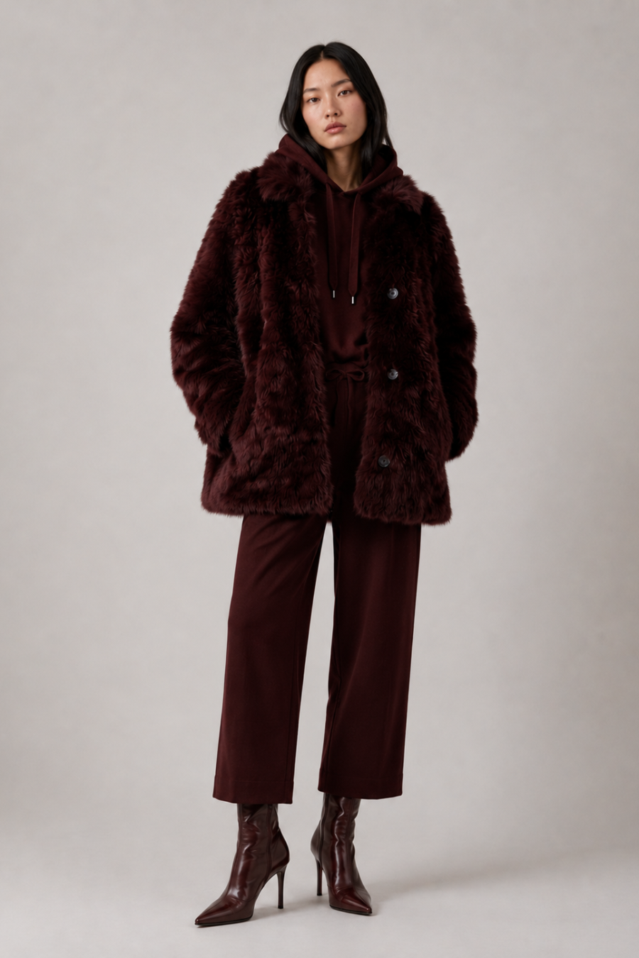 Wendejacke aus Lammfell & Nappaleder – Bordeaux