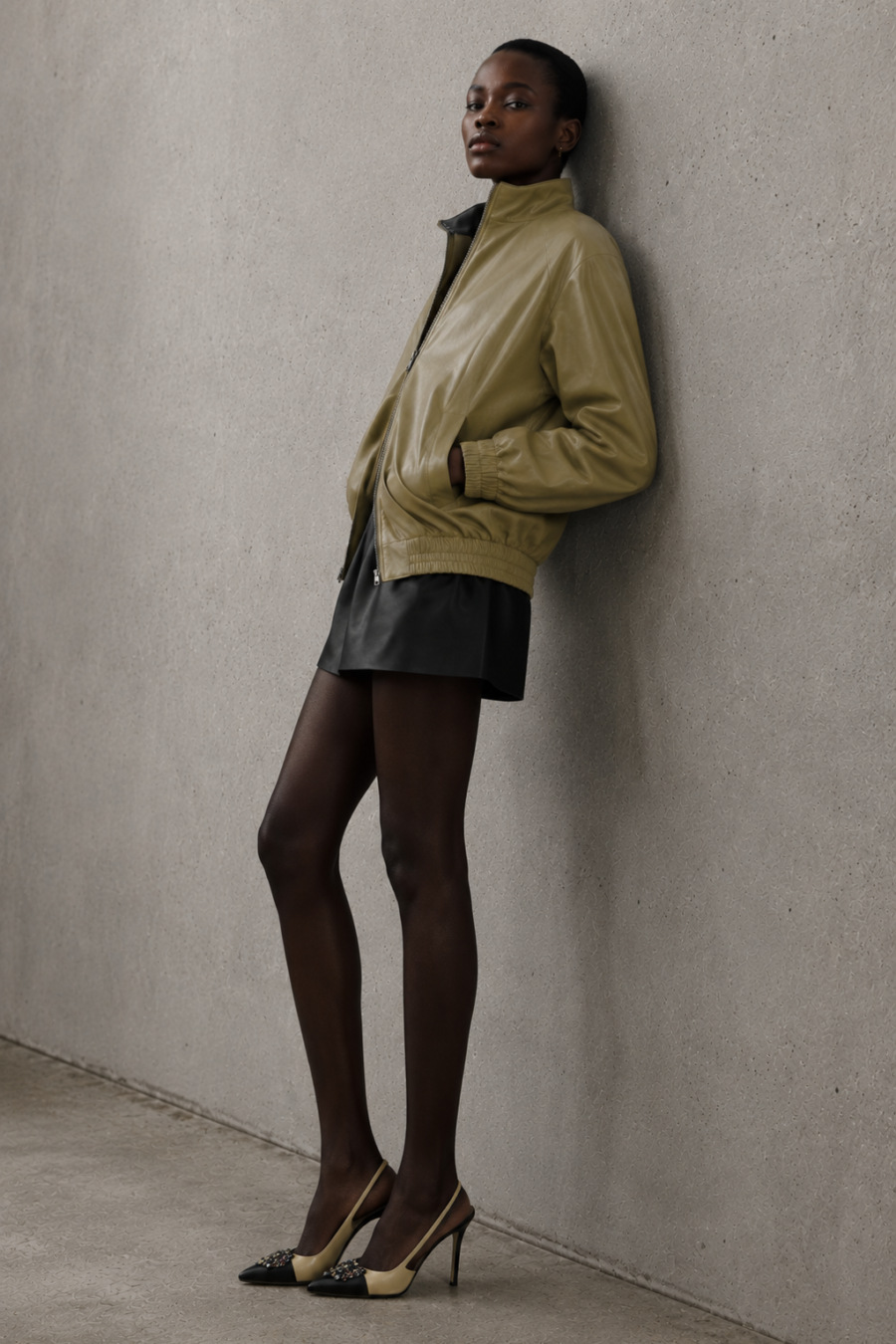 Oversized Lederjacke in Sage Green