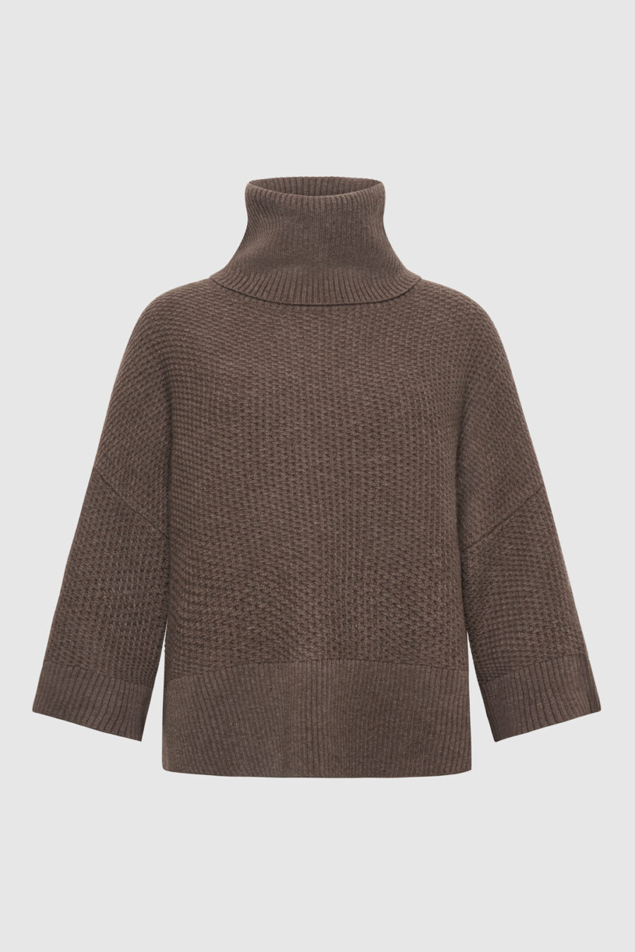 Oversize-Rollkragenpullover aus Merinowolle in Braun-Melange