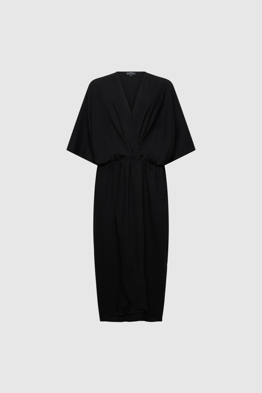 Wollkleid mit tiefem V-Ausschnitt und Drapierung in Schwarz