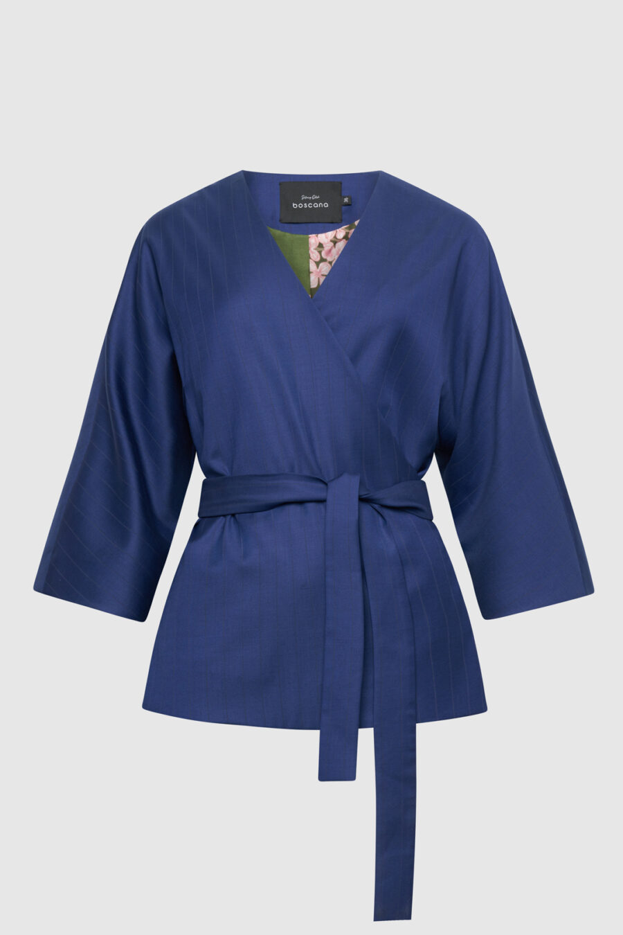 Kurzkimono aus Woll-Baumwoll-Mix in Blau mit feinen Nadelstreifen