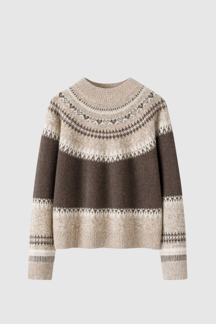 Norweger-Pullover aus Kaschmir in Creme-Braun