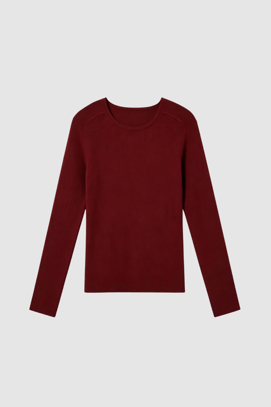 Feinstrick-Langarmshirt aus Merinowolle und Kaschmir in Bordeaux