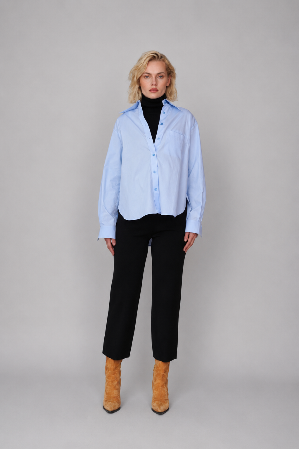 Oversized Baumwollbluse in Blau