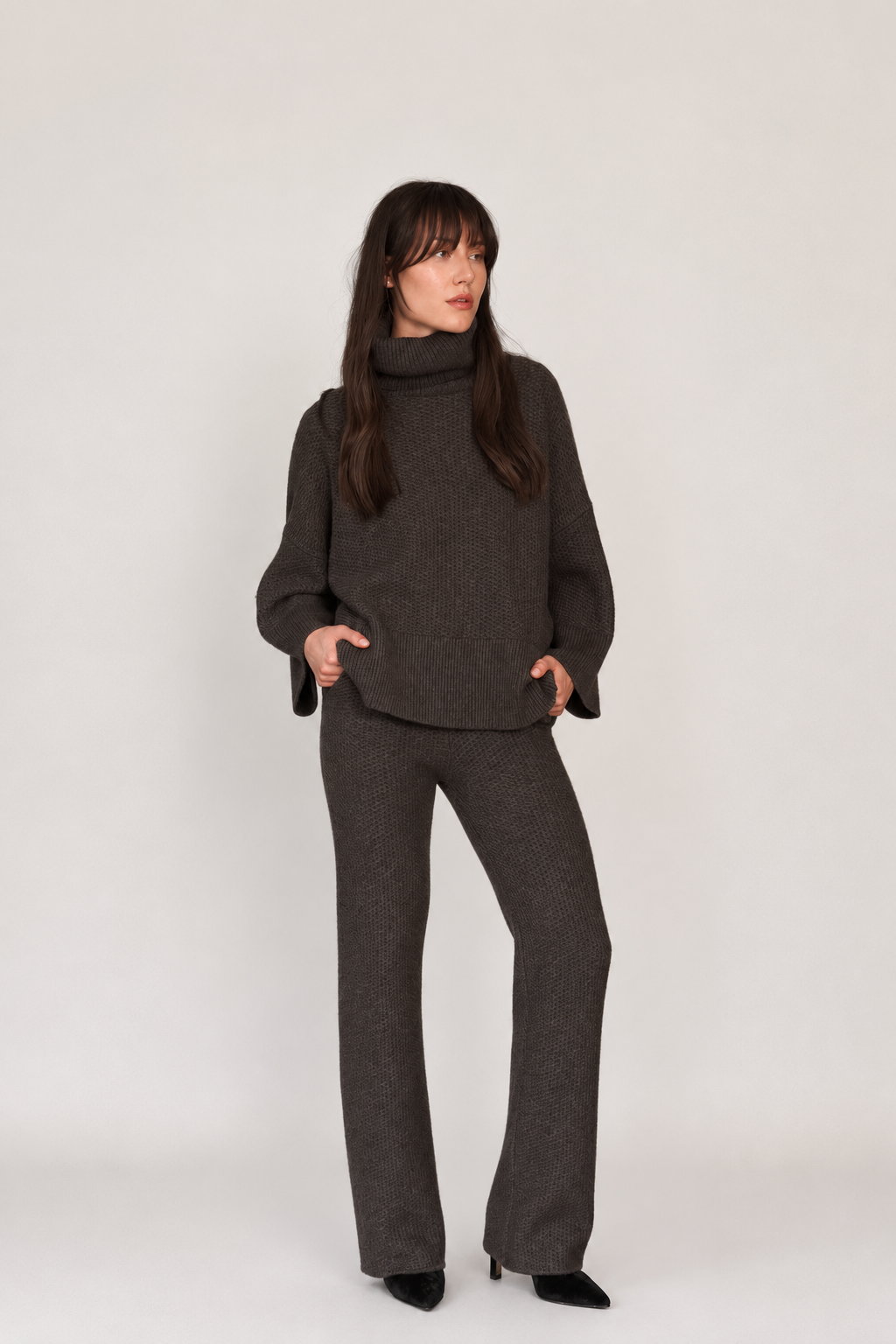 Strickhose aus Merinowolle in Braun-Melange