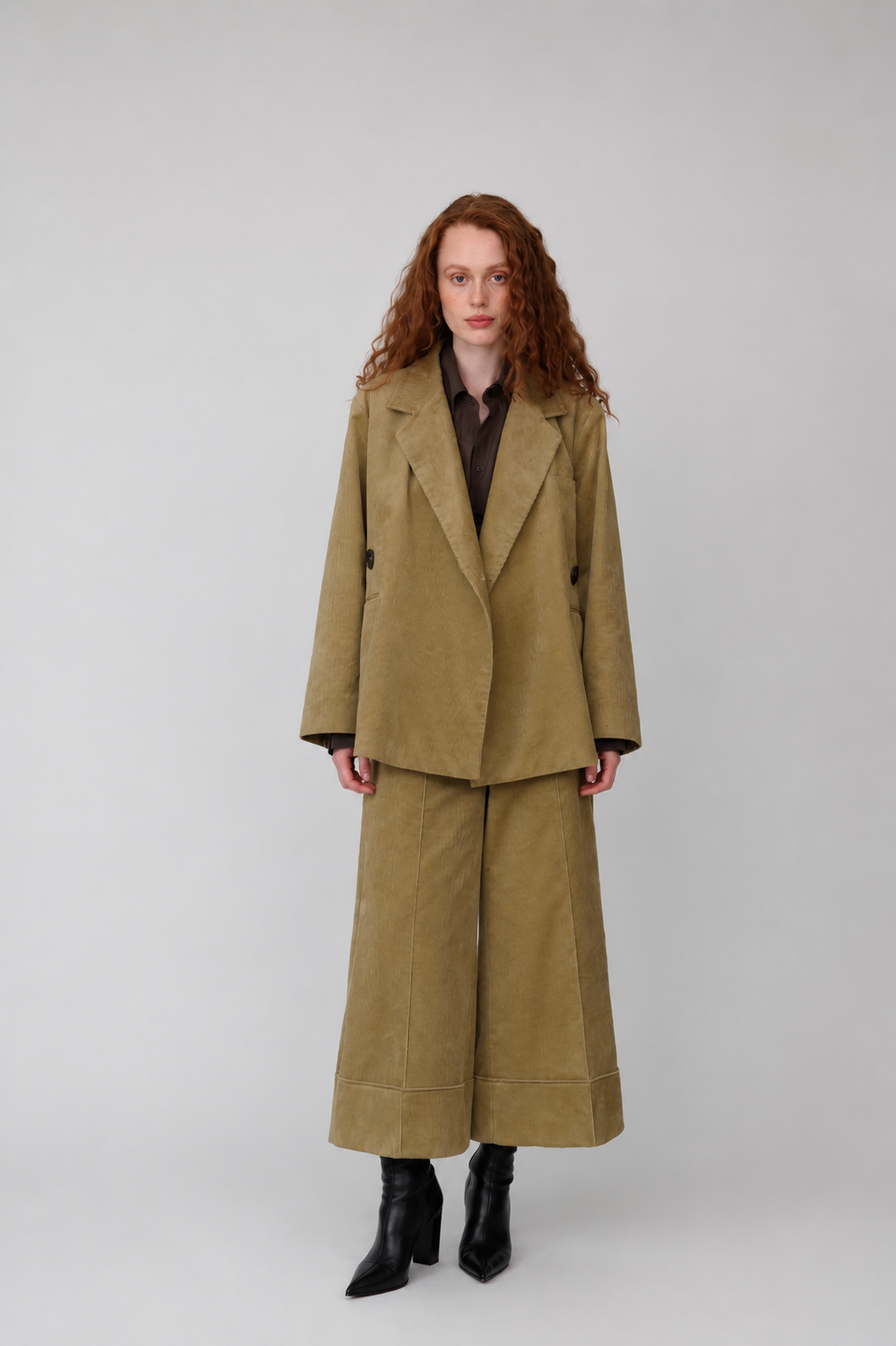 Cord-Culotte aus Baumwolle und Seide in Camel