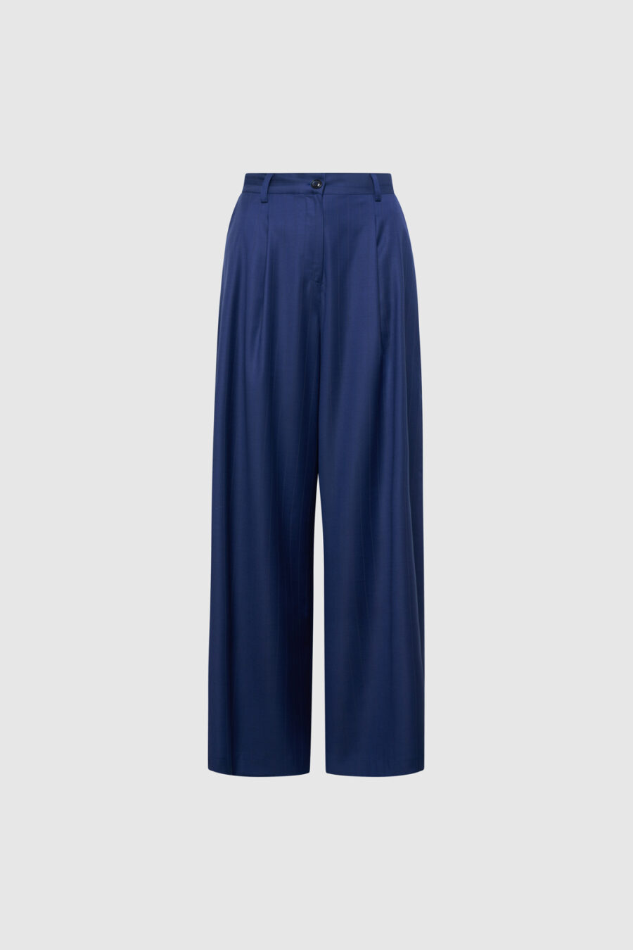 Weite Hose aus Woll-Mix in Blau mit feinen Nadelstreifen