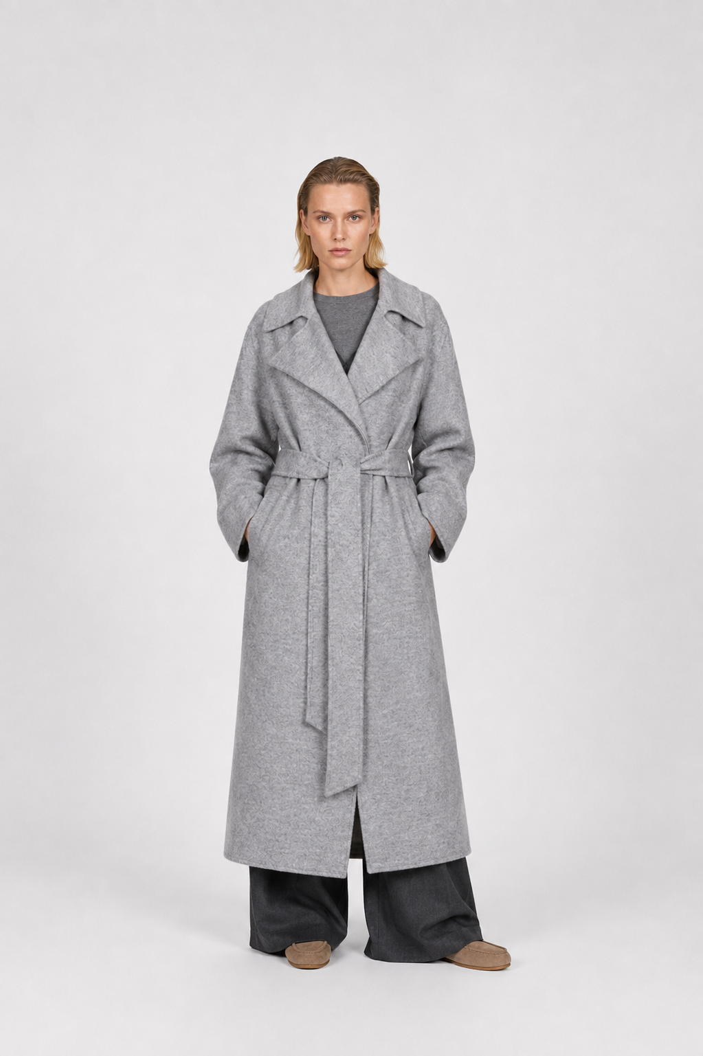 Woll-Trenchcoat in Steingrau