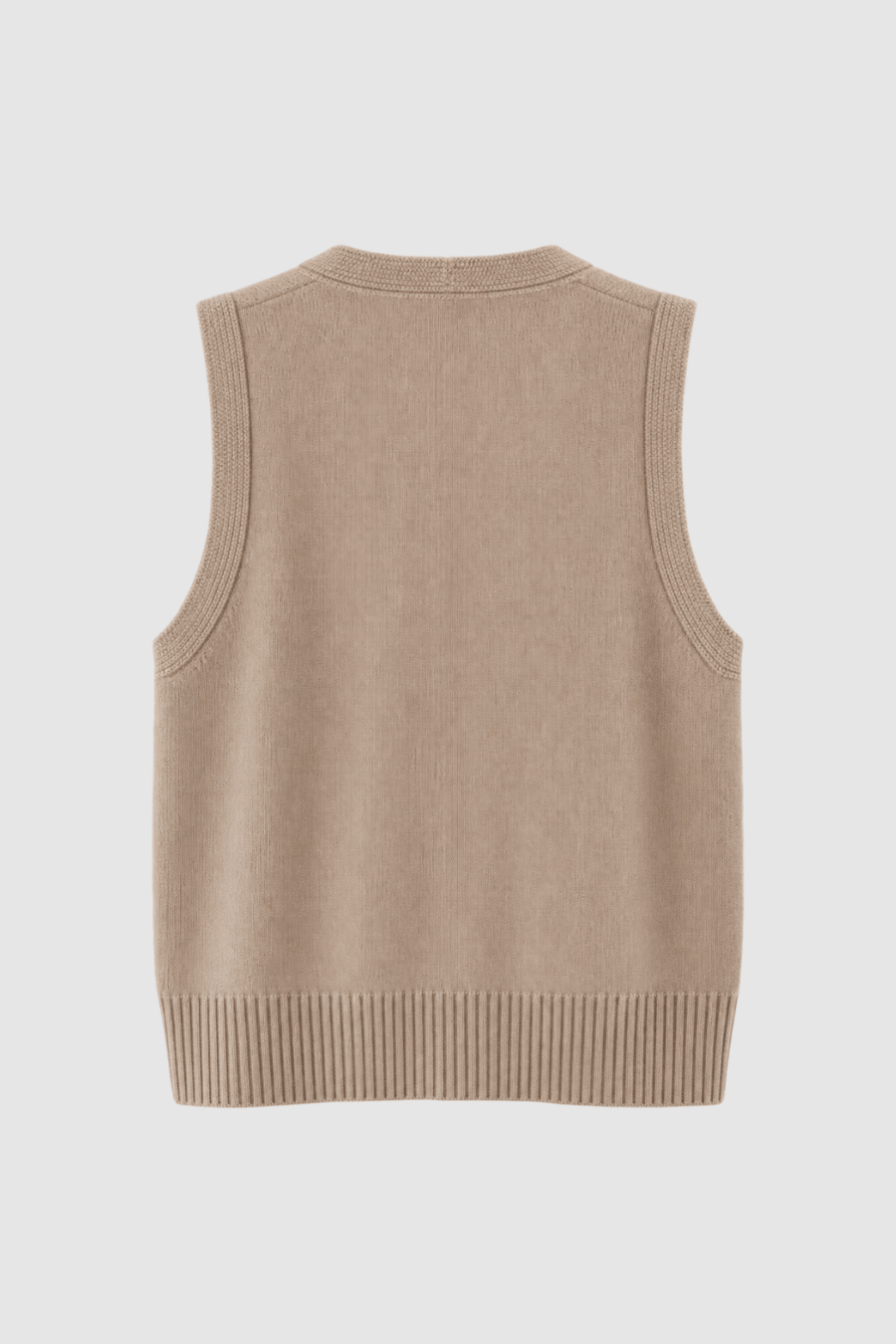Kaschmirvestover-camel Boscana, Boscana Manufaktur, Leipzig, Atelier Leipzig, Damenmode, Modemanufaktur, Manufaktur für Damenmode, Premium-Damenmode, Strickmode, Strickpullover, Strickcardigan, Premium-Strick, Vestover, Kaschmir-Pullunder in Off-White Back