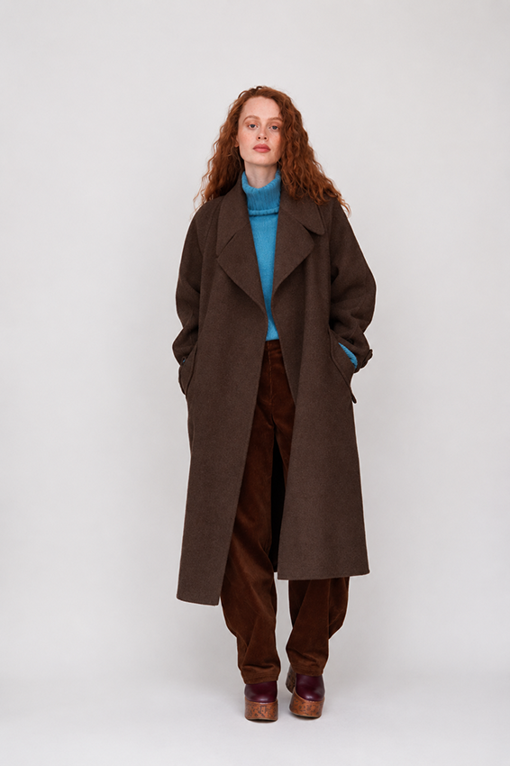 Oversize-Wollmantel mit Alpaka in Braun
