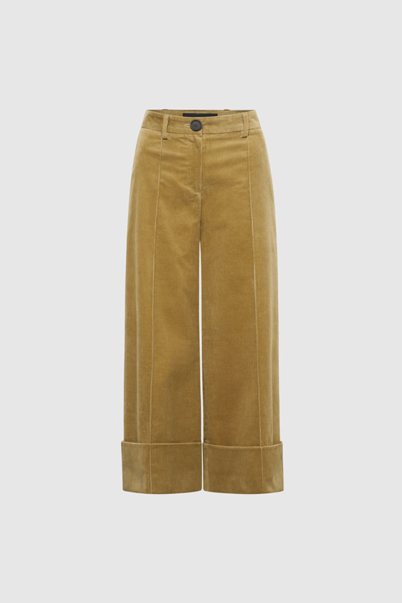 Cord-Culotte aus Baumwolle und Seide in Camel