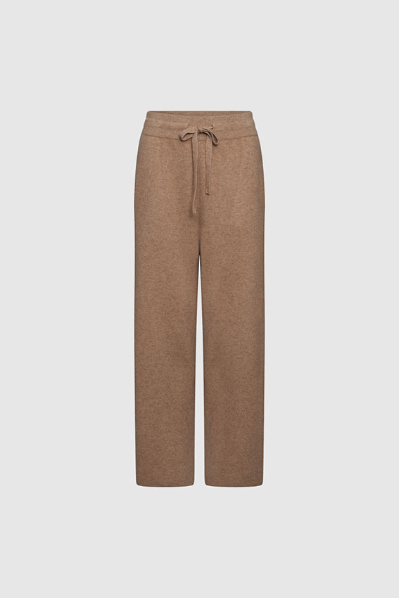 Kaschmir-Strickhose mit geradem Bein in Camel