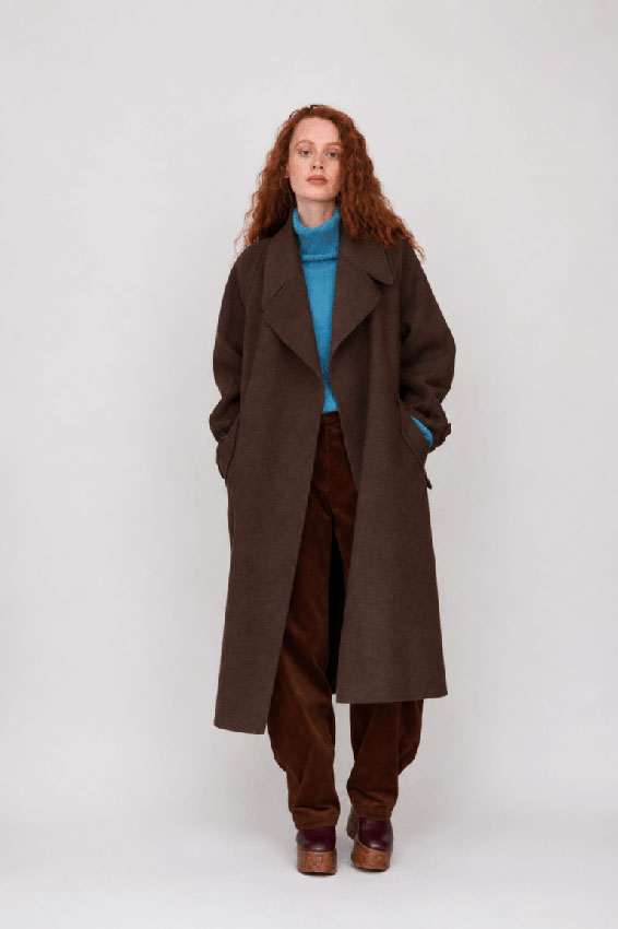 Oversize-Wollmantel mit Alpaka in Braun