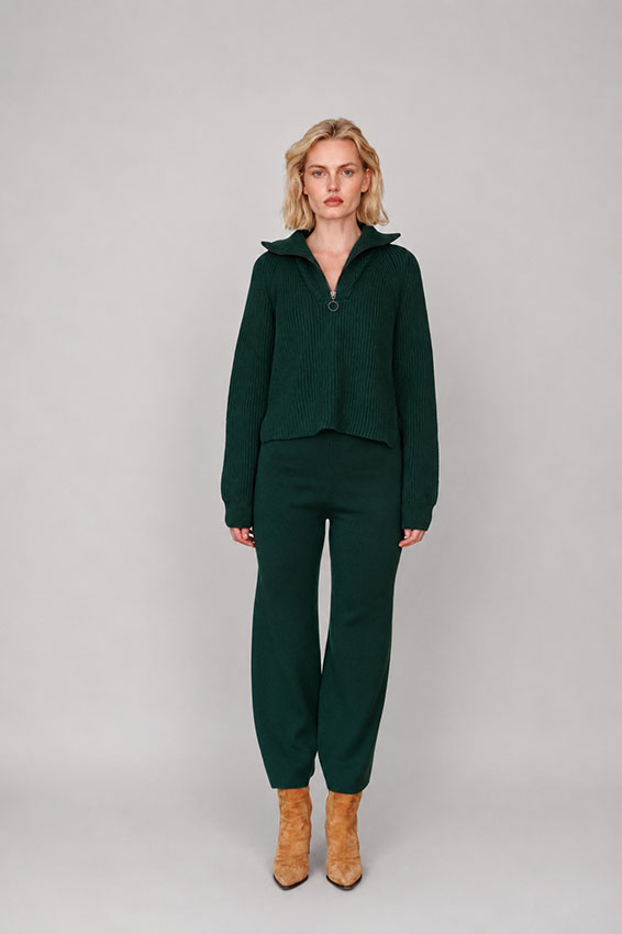 Wollpullover mit Zip-Turtleneck in Grün